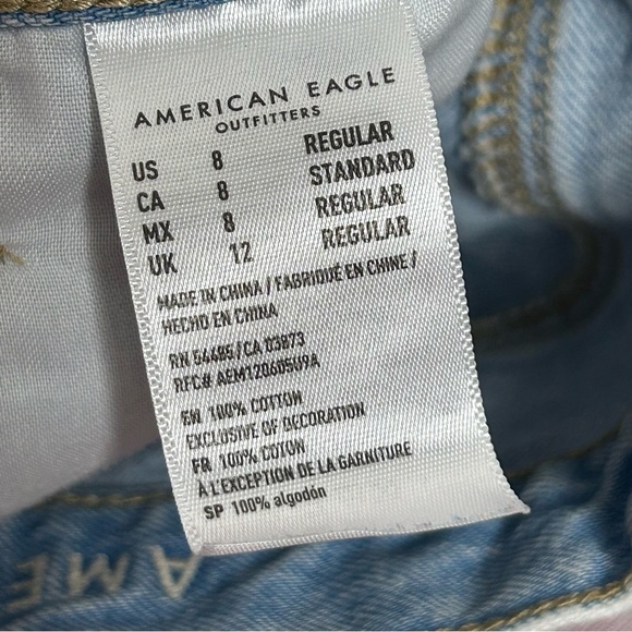 American Eagle Mineral Wash Destroyed Knee Straight Leg Mid Rise Jeans - Picture 12 of 16